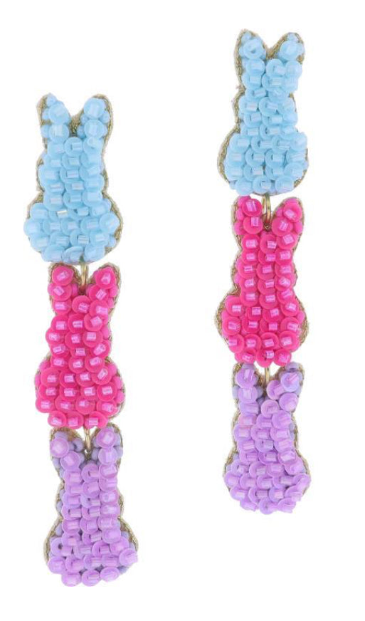 Jane Marie Aqua Blue, Hot Pink, Lavender Tiered Beaded Bunnies