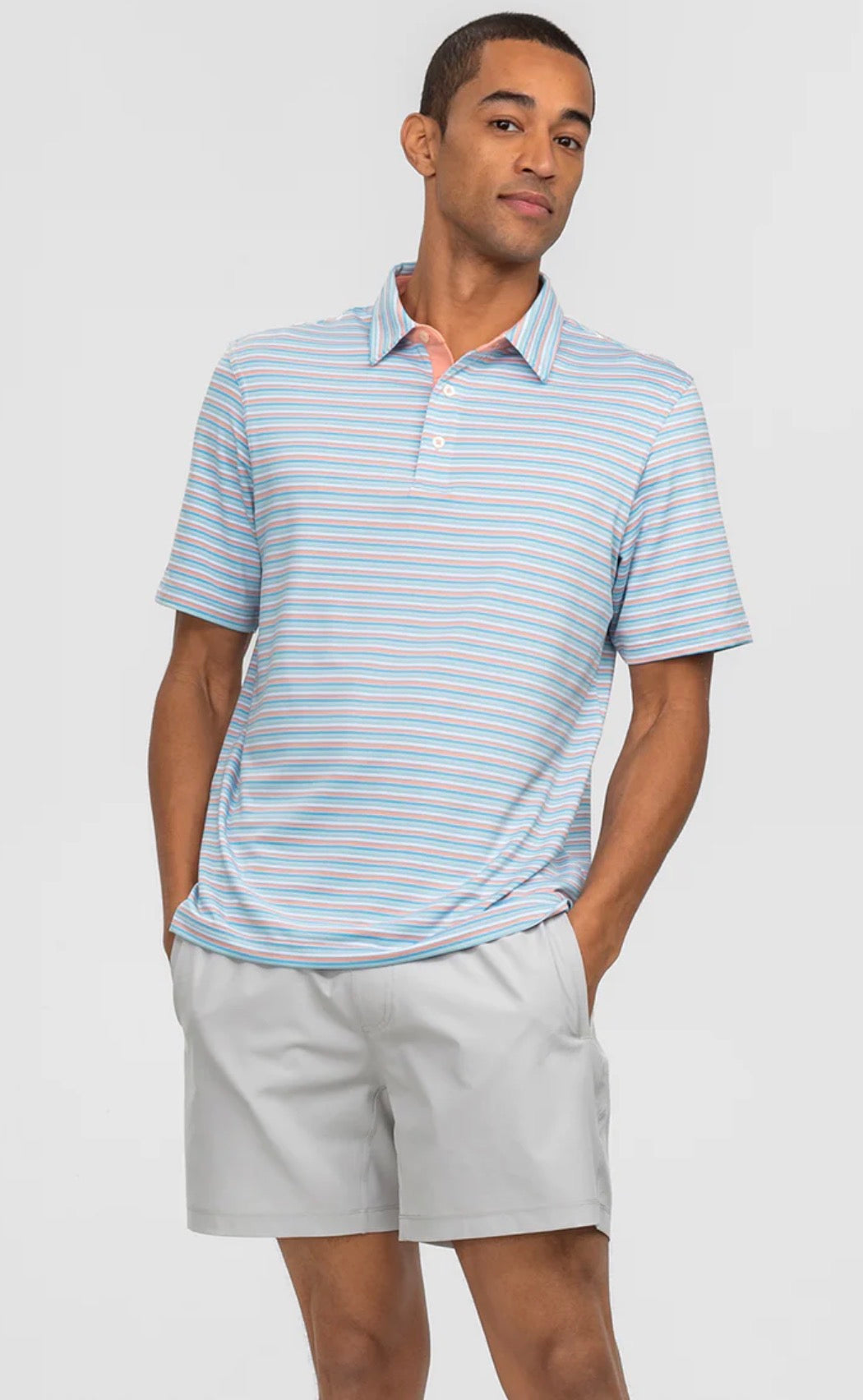 Southern Shirt Grant Stripe Polo Island Coral
