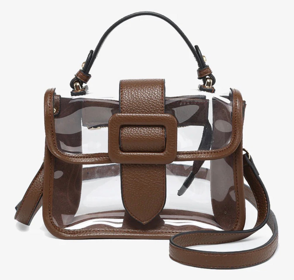 Jen & Co Toni Brown Clear Crossbody Bag