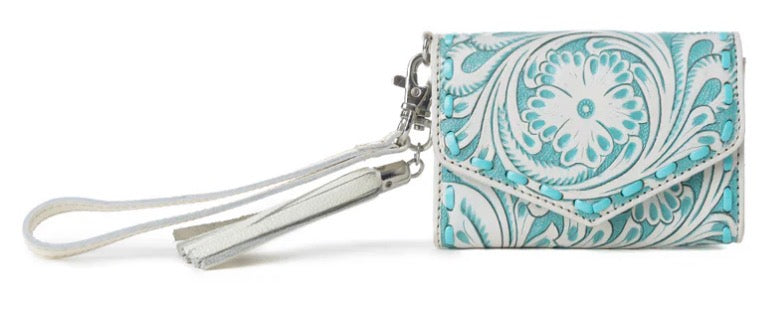 Myra Bag Elise Handtooled Leather Wallet in Western Cyan