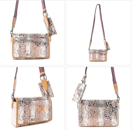 Myra Bag Elysian Charm Leather Shoulder Bag in Onyx Snake Print