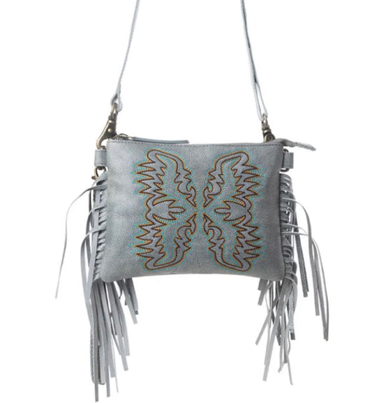 Myra Bag Thunder fly Fringed Leather Bag In Silver s-14032