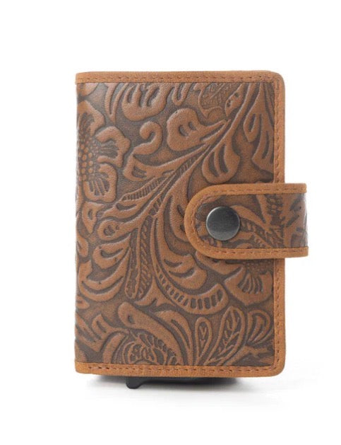 Myra Bag Wild Rose Leather Credit Card Holder in Rustwood floral