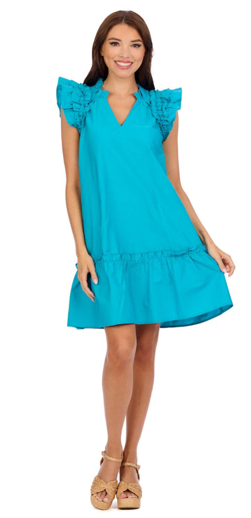 Mudpie Riggs Ruffle Dress Blue