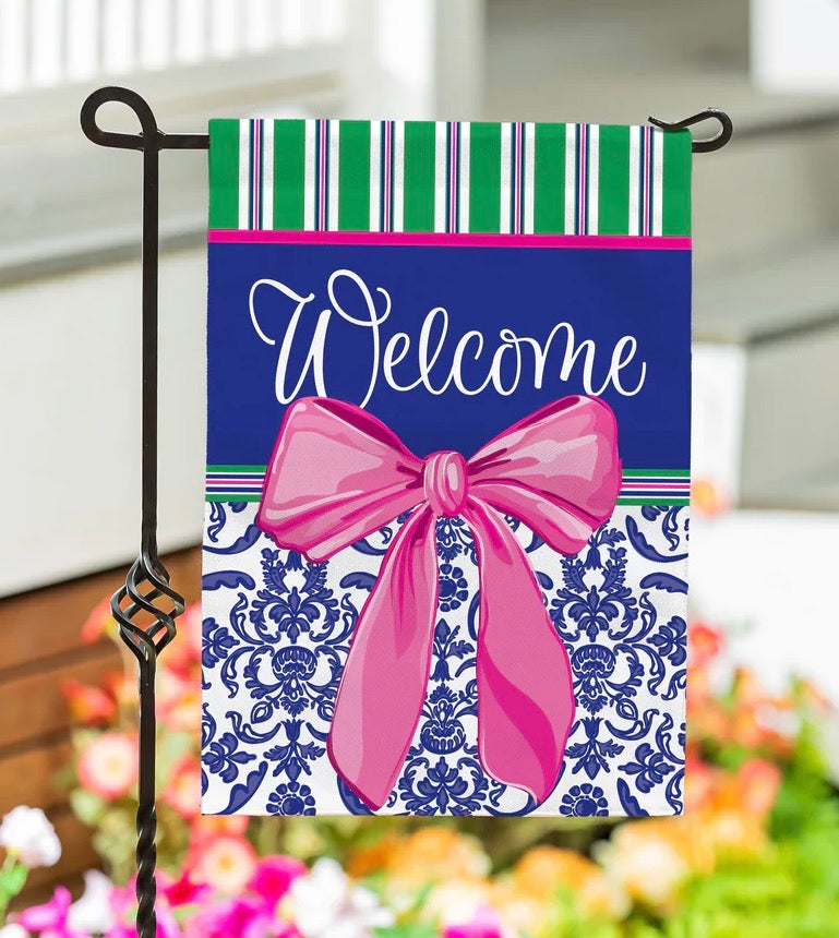 Evergreen Welcome Bow Chinoiserie Garden Flag
