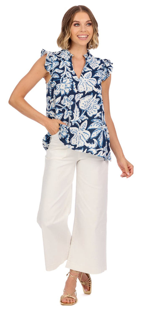 Mudpie Marlo Printed Top Navy