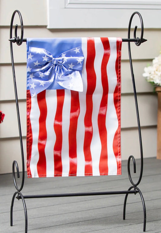 Evergreen Red White and Bows Applique Garden Flag
