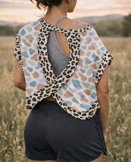 The Front Porch Label Camo Leopard Cross-Back Shirt