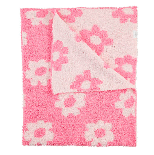 Mudpie Pink Chenille Flower Blanket