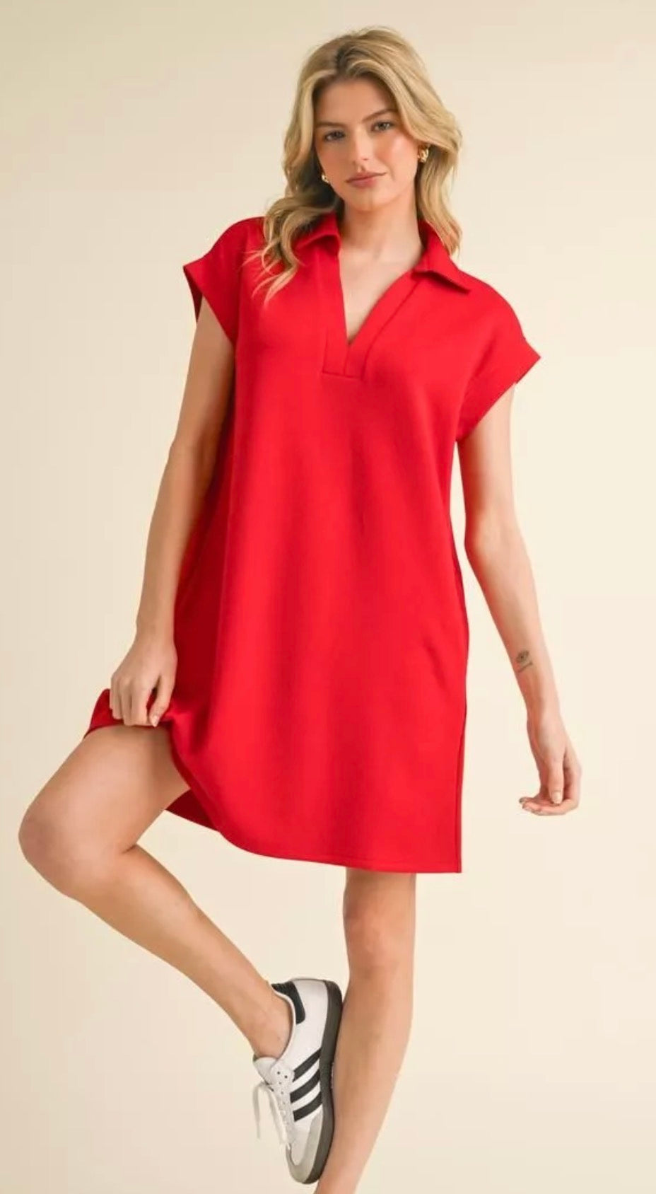 Jodifl Red Collared Dress with Pockets