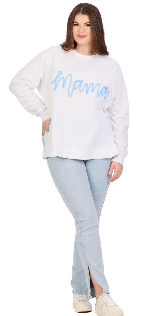 Mud Pie MAMA Sparkle Sweatshirt Blue ONE SIZE