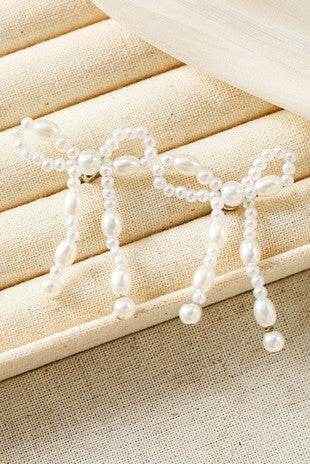 Fashion Works Pearl Beaded Bowknot Studded Earrings