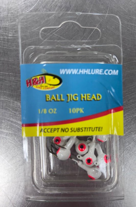 H&H Jig Head White/Fluorescent eye 1/8 oz 10Pk B1810-02