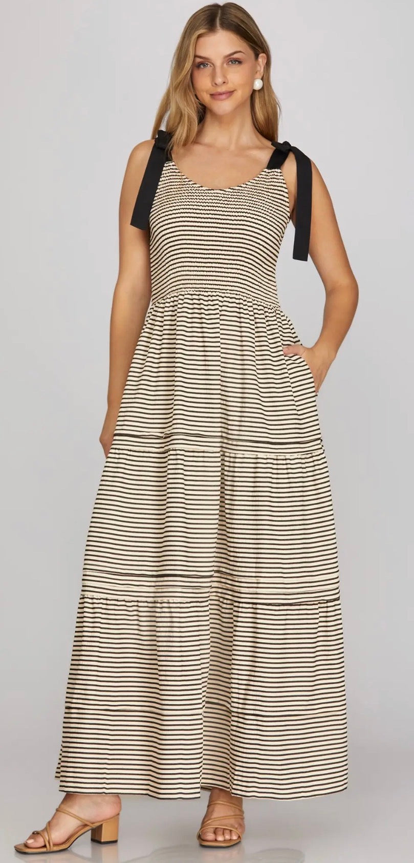She & Sky  Smocked Woven Stripe Mixi Dress