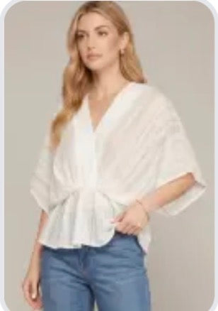She & Sky White Kimono Sleeve Top