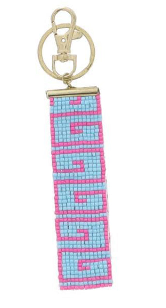 Jane Marie Pink, Turquoise Geometric Aztec Beaded Keychain