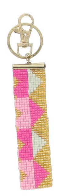 Jane Marie Gold, White, Hot Pink, Light Pink Heart Beaded Keychain