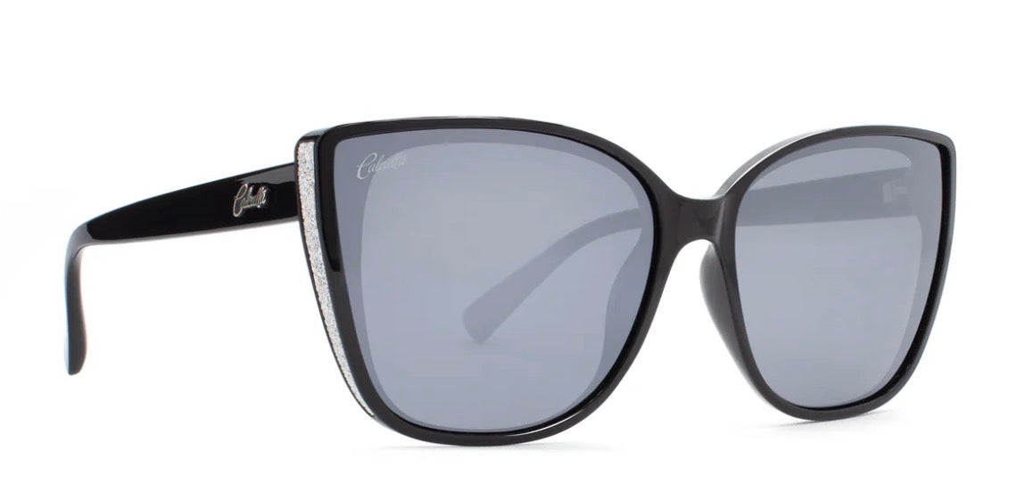 Calcutta Starfish Polarized Sunglasses Shiny Black Frame/Silver Mirror Lens