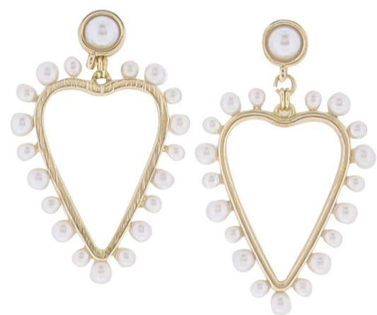 Jane Marie Gold Pearl Studded Open Heart with Pearl Post Earring