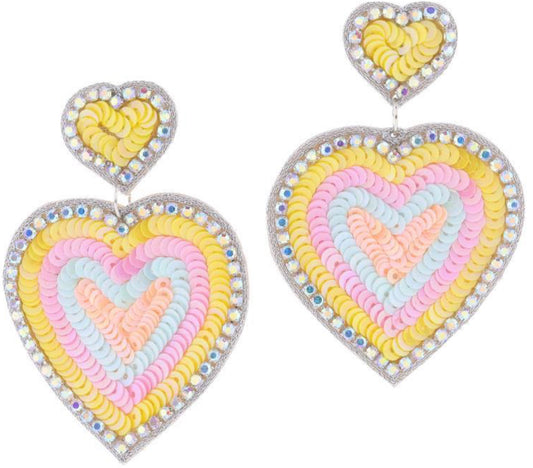 Jane Marie AB Crystal Lined and Multi Pastel Sequin Hearts Earrings
