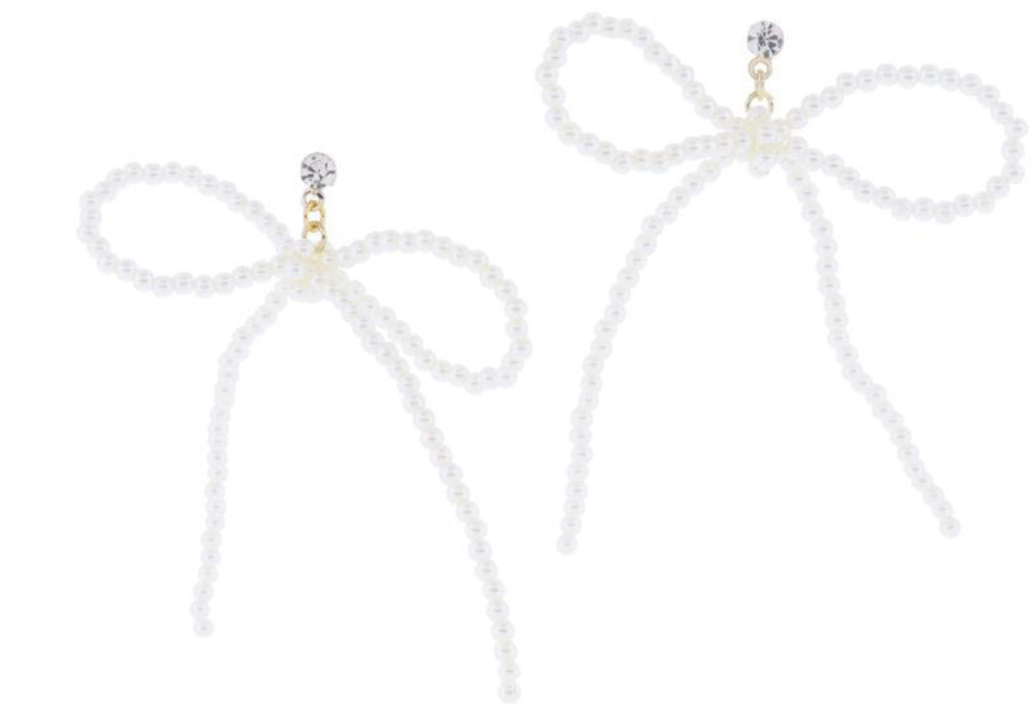 Jane Marie Mini Clear Crystal Post and Thin Pearl Beaded Bow Earrings