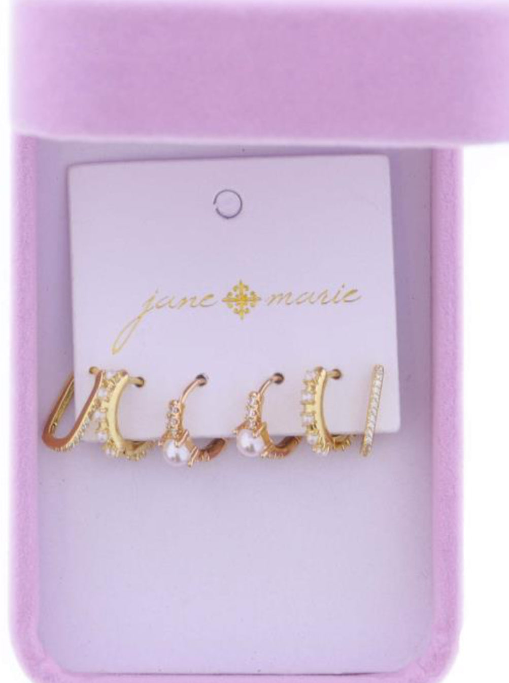Jane Marie Set of 3, Pave Crystal Huggie with Pearl Accent, Pave Pearl Huggie, Crsytal Oval Huggie Earrings