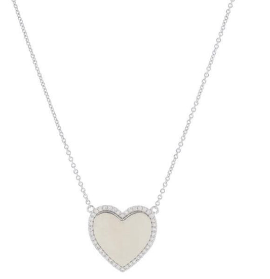 Jane Marie 16" Larger Silver Heart with Pave Crystal Outline Necklace, 3" Ext.