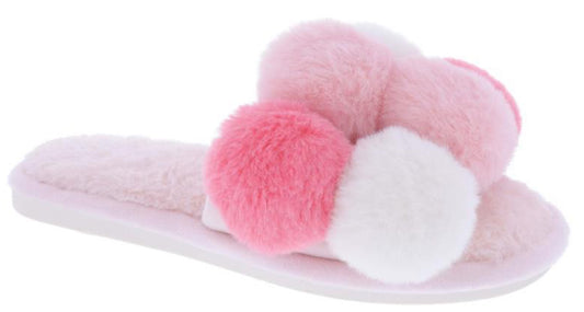 Jane Marie Pink Pom Open Toe Slipper