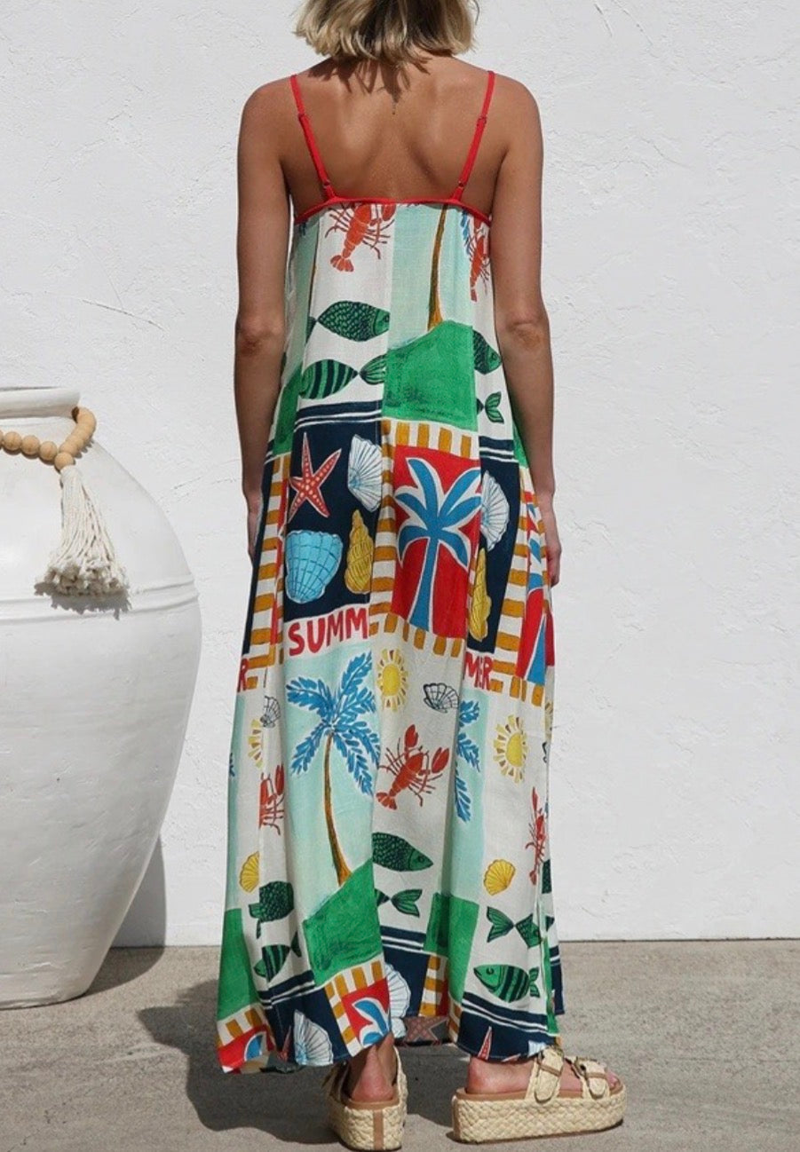 Sevenday Tropical Print Strap Maxi Dress