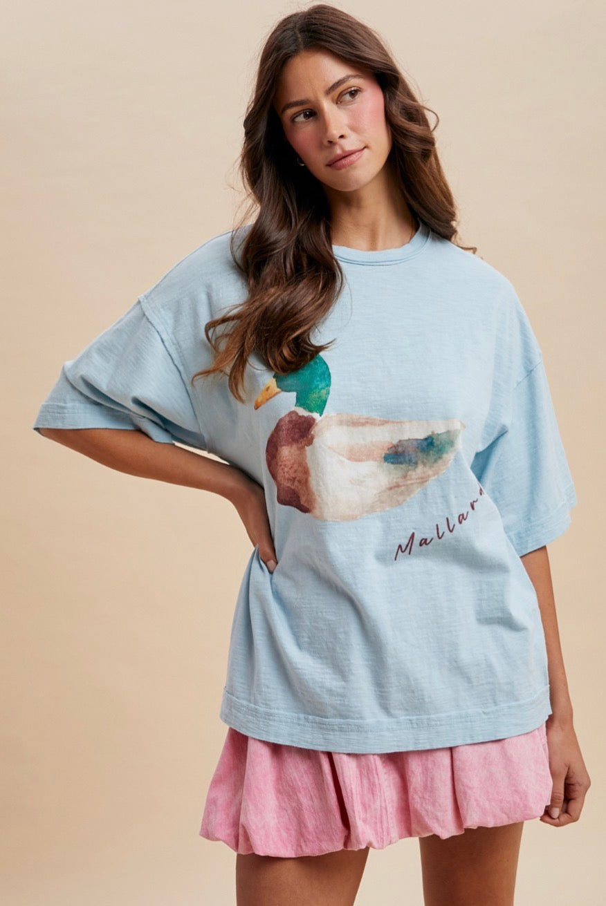 Mallard Duck Printed Oversized Tee Shirt