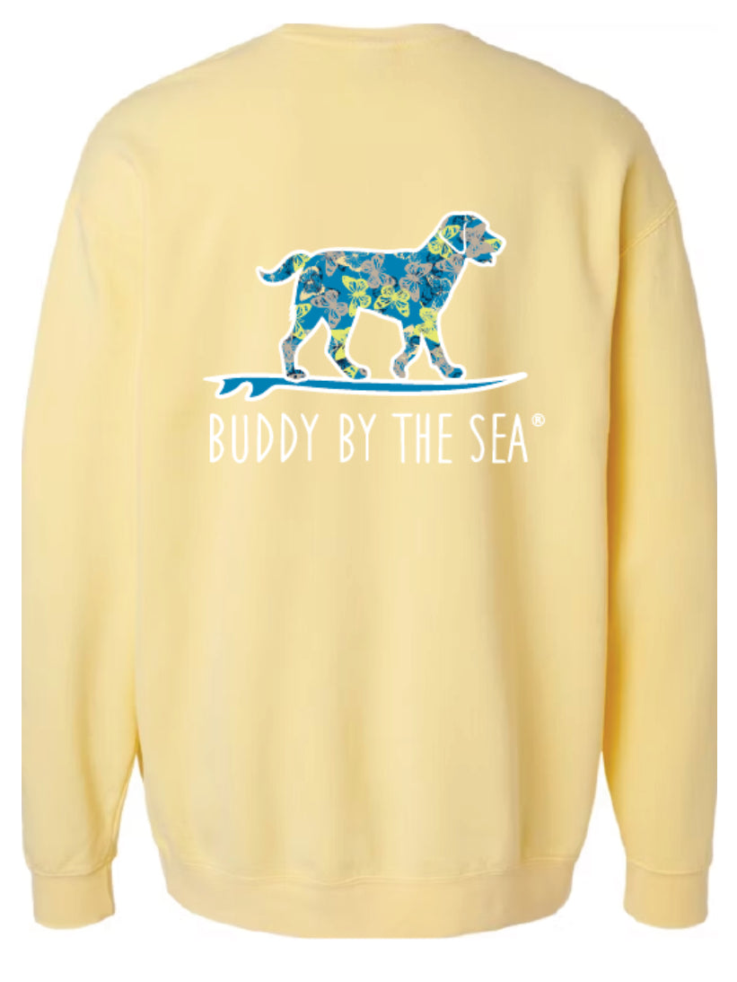 Buddy By The Sea Butterflies Fleece Crew Yellow Sweatshirt