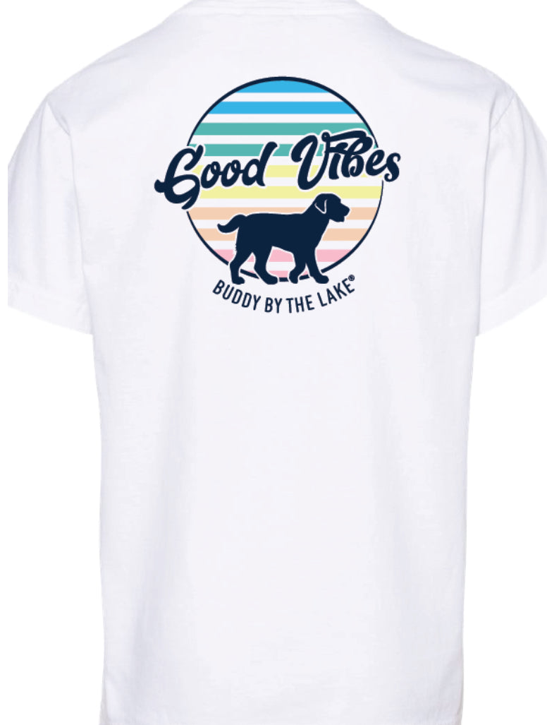 Buddy By The Sea Rainbow Stripe Adult S/S White