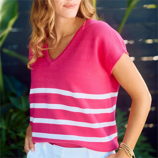 Mary Square Sweater Hannah Pink Stripe