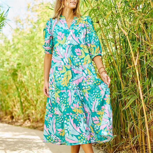 Mary Square Dress Cameron Aloha Green