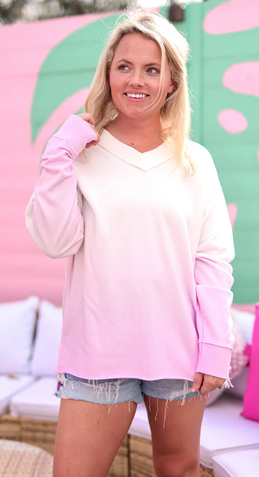 Jadelynn Brooke Terry V-Neck Pullover - (Lilac/White Gradient)
