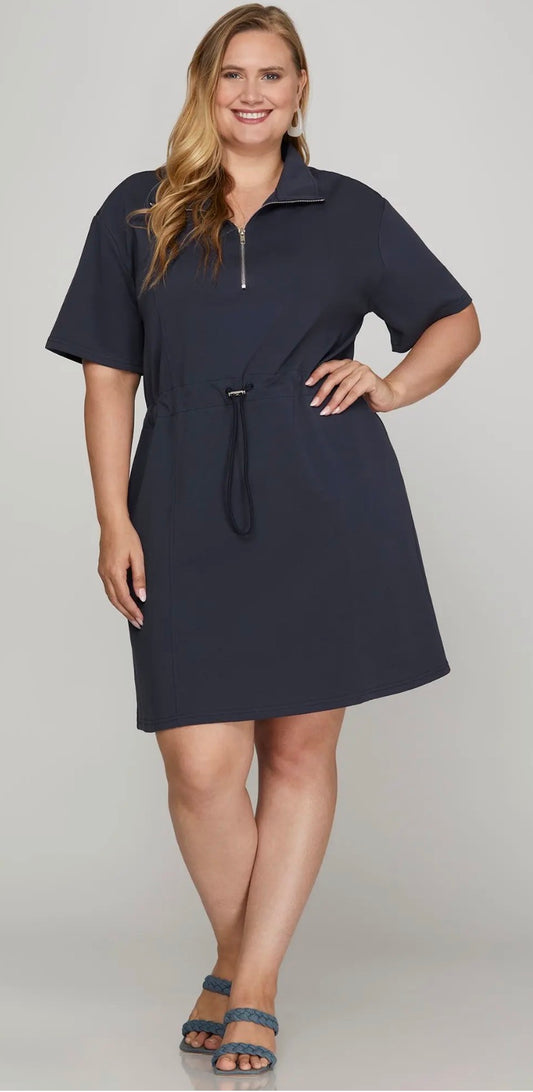 She & Sky  Navy Dress with Drawstring and Pockets