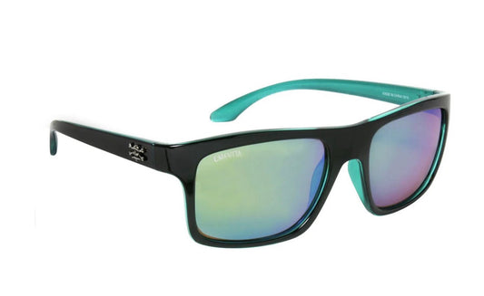 Calcutta Pamlico sunglasses black frame green mirror lens