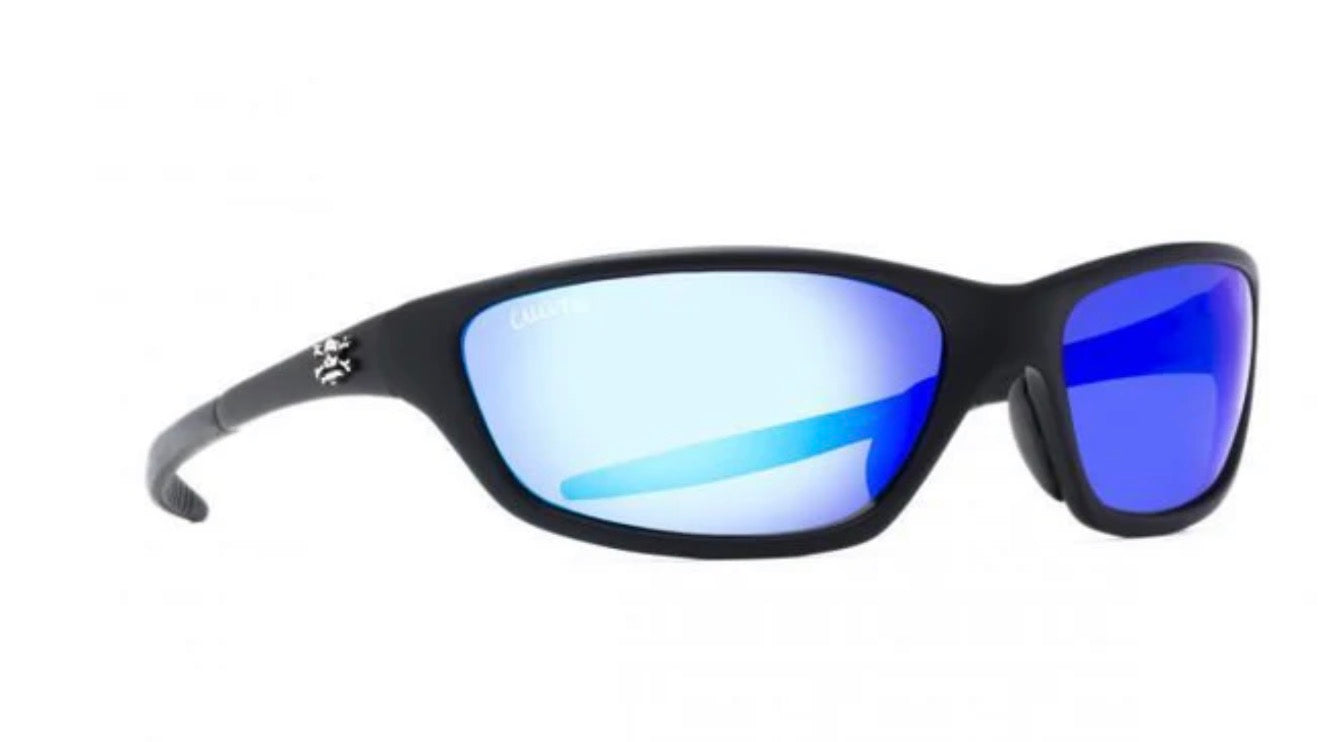 Calcutta Palm Sunglasses matte black frame blue mirror lens
