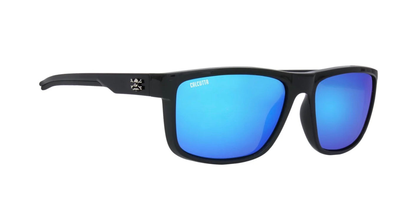 Calcutta Palma sola sunglasses shiny black frame blue mirror