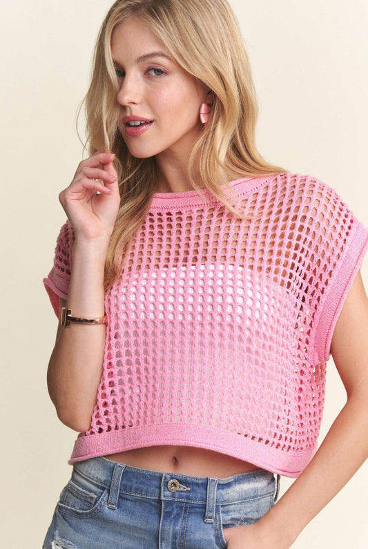 Adora DROP SHOULDER CROCHET CROP TOP