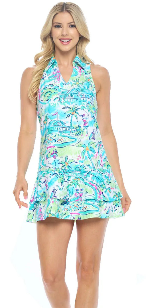 Aryeh Racer Back Layer Dress With Under Shorts Sky