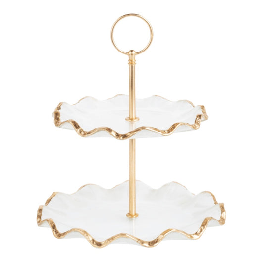 Mud Pie Gold Glass Tiered Server