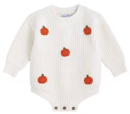 Mud Pie Ivory Pumpkin Sweater Bubble 3-6 Months