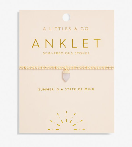 A Littles & Co. Anklet Rose Quartz Crystal Gold Tone Plated