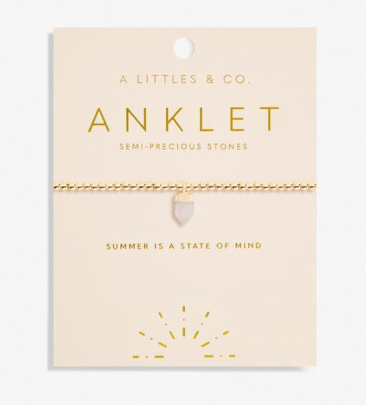 A Littles & Co. Anklet Rose Quartz Crystal Gold Tone Plated