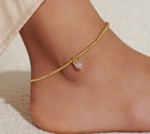 A Littles & Co. Anklet Rose Quartz Crystal Gold Tone Plated