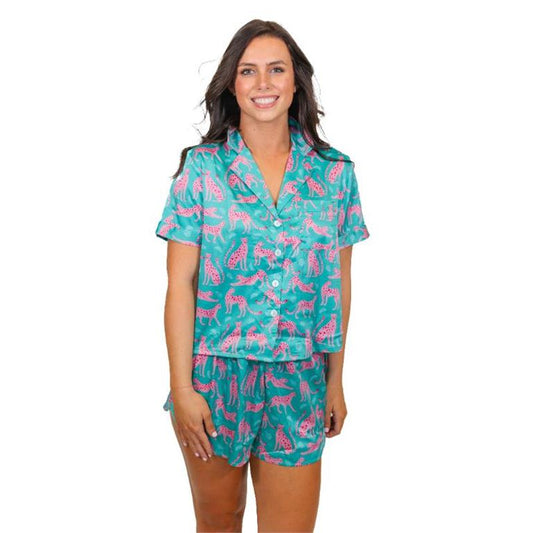 Jane Marie  See ya, Cheetah Satin Pajama Short Set