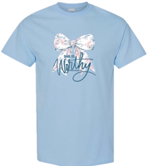 SC Soft She Is Worthy Front Print - Light Blue