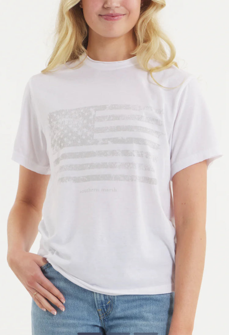Southern Marsh Olivia Vintage Tee Flag White