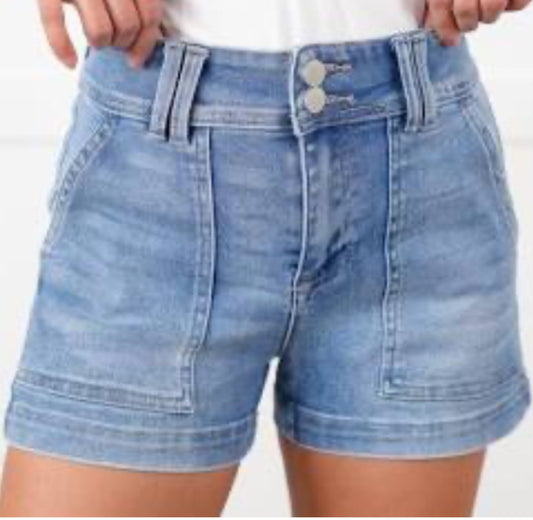 Risen High Rise Patched Front Pocket Shorts